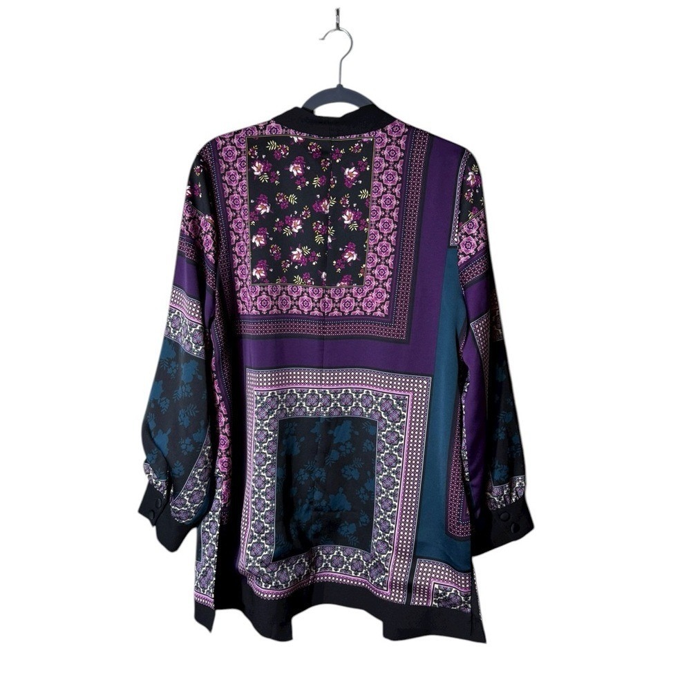 Chicos Womens Patchwork Kimono Cardigan Duster Size Large Purple Bohemian Floral - Picture 4 of 7